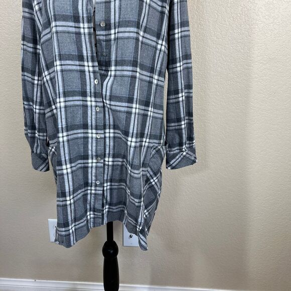Zara  gray plaid tunic top button up collar flannel long sleeve academia size L - Picture 8 of 16